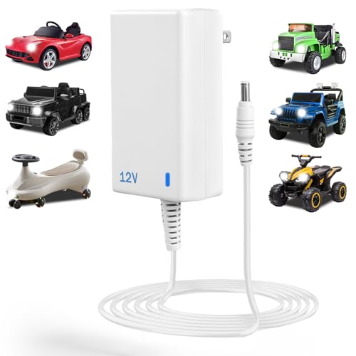 DUSK FLY 12V Battery Charger for Kids Ride on Toys Class 2 Power Supply Power Wheel Charger Universal Charger 6ft Tangle-Free Cord ETL Safety