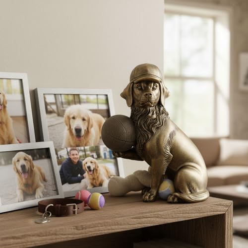 Image of Dog Statue Golden Retriever Basketball Player Dog Sculpture Home Decor for Shelves Office Living Room Bedroom Mantle TV Stand Gifts for Dog Basketball Lovers