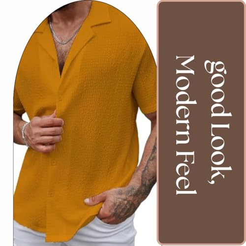 Image of COMBRAIDED Men's Regular Fit Cotton Blend Shirts | Half Sleeve Solid Pattern | Casual Wear for Everyday Style
