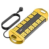 CCCEI Outdoor Power Strip Weatherproof with 12 Plug, Waterproof Extension Cord with Multiple Outlets, Christmas Exterior Garden Yard Surge Protector 6FT, Yellow