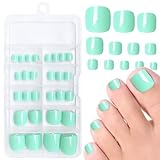 AddFavor 120pcs Press on Toenails, Mint Green Toe Nail Press ons Short Square Fake Toe Nails Glossy Full Cover Acrylic False Toe Nail Tips for Women Foot Manicure