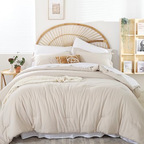 Image of weigelia Beige Queen Comforter Set with Sheets - 7 Piece Bed in a Bag Queen