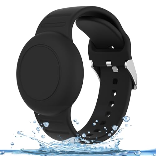 Amzpas Étuis de Protection pour Apple Airtag, Silicone Souple Bracelet Airtag pour Enfants, Étanche et Confortable Coque Anti-Perte pour Enfants, Noir