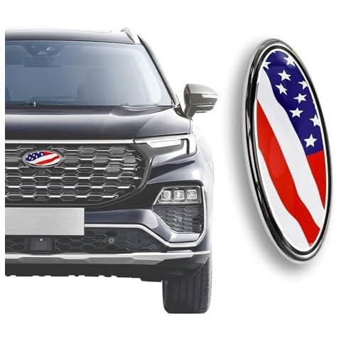 Kutyun Front Grille American Flag Emblem for Ford, Replacement for Ford Emblem, 9 Inch Aluminum Front Grill Rear Tailgate Oval Emblem, Car Exterior Accessories Suitable for Ford F150 F250 F35 (Chroma) Cover