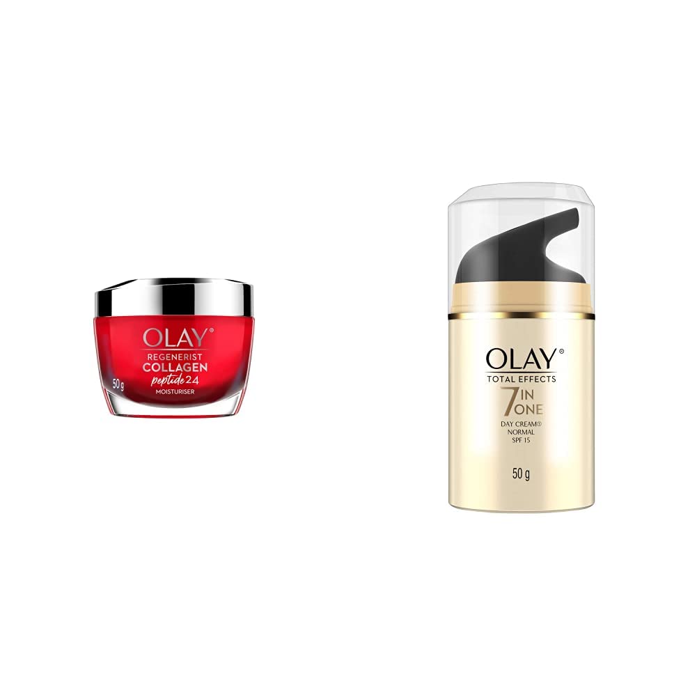 Olay Regenerist Collagen Peptide 24 Face Cream, 50 g, (82329850) & Olay Total Effects Day Cream With Vitamin B5, Niacinamide, Green Tea, Spf 15, 50 Gm