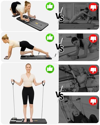 Tragbare Pilates Reformer Board - Vielseitige zusammenklappbare Heimtrainingsausrüstung für Core-/Rücken-/Arm-/Beintraining, Fitnessgeschenk (Black)