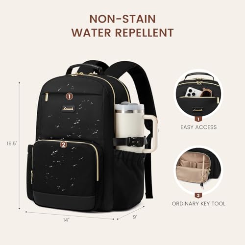 Image of LOVEVOOK Laptop Backpack for Women with Pouch Pocket for Large Capacity Cup,18 Inch Laptop Computer Bag Travel Backpack Purse,Waterproof Work Business Backpack College Teacher Bags,Black