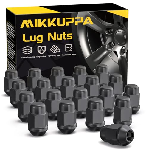 Image of MIKKUPPA 1 /2-20 Lug Nuts, 20pcs Black Zinc Finish Closed End Bulge Acorn Tire Nut Replacement for Jeep Wrangler JK Liberty Grand Cherokee, Ford Explorer Mustang Aftermarket Wheel