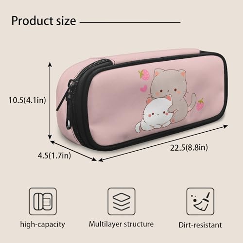 Image of Kawaii Strawberry Cat Pencil Case Pencil Pouch Sturdy Pen Bag Portable Pens Holder Stationery Pouch for Girls Kids Teen School Office