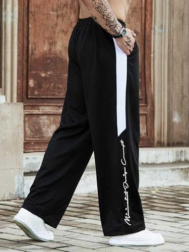 ZAFUL Mens Casual Joggers Sweatpants Drawstring Letter Side Striped Color Block Wide Leg Loose Pants3