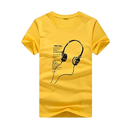 T-Shirt Hombre Verano Regular Fit Moderno Hombre Correr Shirt Moda Estampada Manga Corta Sin Cuello Shirt Básica Cuello Redondo Casual Shirt Suelta Que Absorbe Deportiva Camisa H-Yellow 3XL