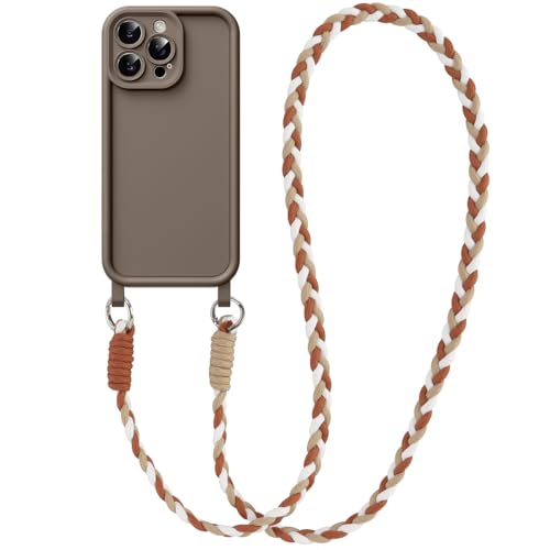 Coiwxmoi Handyband für iPhone 14 Pro 6 1 Hülle mit Band Necklace Handyhülle mit Abnehmbar Kordel Kette zum Umhängen Weich Silikon Stoßfeste Kameraschutz Schutzhülle Case für iPhone 14 Pro Braun