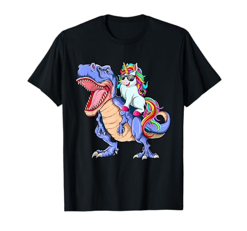 Unicorn Riding T Rex Dinosaurier Magisches Einhornteam Regenbogen T-Shirt