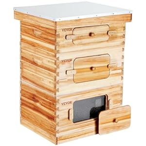 VEVOR Bee Hive 10 Frame Bee Hives Starter Kit, Beeswax Coated Fir Wood, 2 Deep + 1 Medium Bee Boxes Langstroth Beehive Kit, Transparent Acrylic Windows with Foundations for Beginners Pro Beekeepers