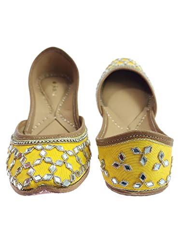 Image of Fulkari Women's Mirror Genuine Soft Leather Embroidered Jutis | Bite and Pinch Free Jutti | Punjabi Formal Juttis | Girl's Wedding Flat Ladies Mojari | Formal Ethnic Juti |