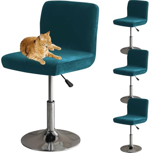 HOMECOVER Housses De Chaise De Bar avec Dossier, Élastique Velours Tissu Housses De Tabouret De Pub Amovible Courte Arrière Pivotant Couverture De...