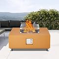 36" Outdoor Propane Fire Pit Table, 50000BTU Fire Table with Wind Guard, 11LBs Glass Beads & Rain Cover, Patio Heater with Anti-Rust Coating, Stainless Steel Gas Fire Pits for Outside Patio,Yellow