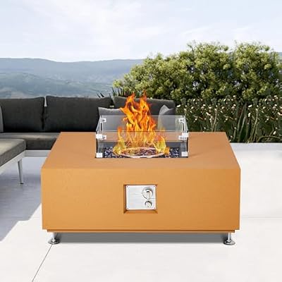 36" Outdoor Propane Fire Pit Table, 50000BTU Fire Table with Wind Guard, 11LBs Glass Beads & Rain Cover, Patio Heater with Anti-Rust Coating, Stainless Steel Gas Fire Pits for Outside Patio,Yellow