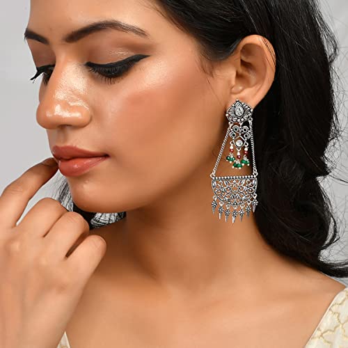 Abharan Oxidised Plated Earrings with Embellishments