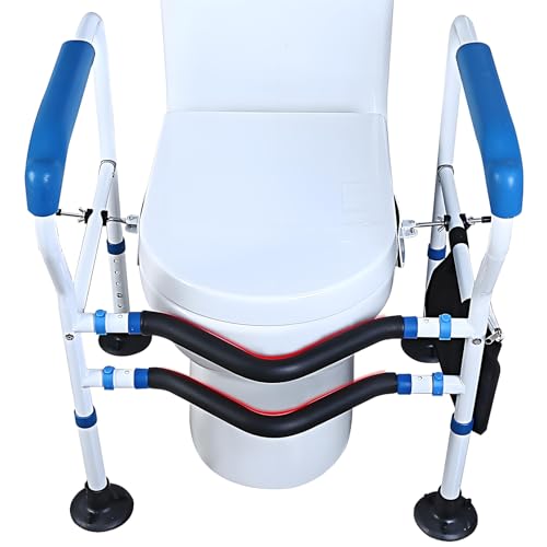NJUN Aiuto per alzarsi, WC per alzarsi in piedi, adatto per diversi servizi igienici, altezza e larghezza, sedia WC per anziani con grandi ventose sulle gambe (Bianco+Blu)