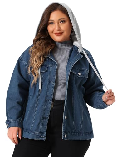 Agnes Orinda Women's Plus Size Denim Jacket with Detachable Hood Oversized Jean Shacket Jackets with Pockets2