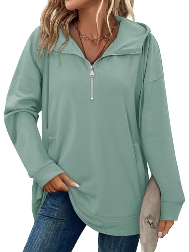 onlypuff Women Hoodie Pullover Trendy Quarter Zipper Lapel Sweatshirts Drawstring Cute Hooded Tunic Tops with Side Pockets
