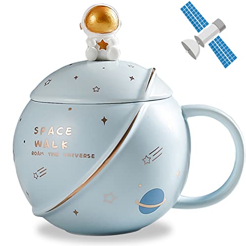 ZONSUSE Tazas de Cafe de Ceramica, Tazas Desayuno Bonitas, Taza Capuchino con Tapa y Cuchara, Taza...