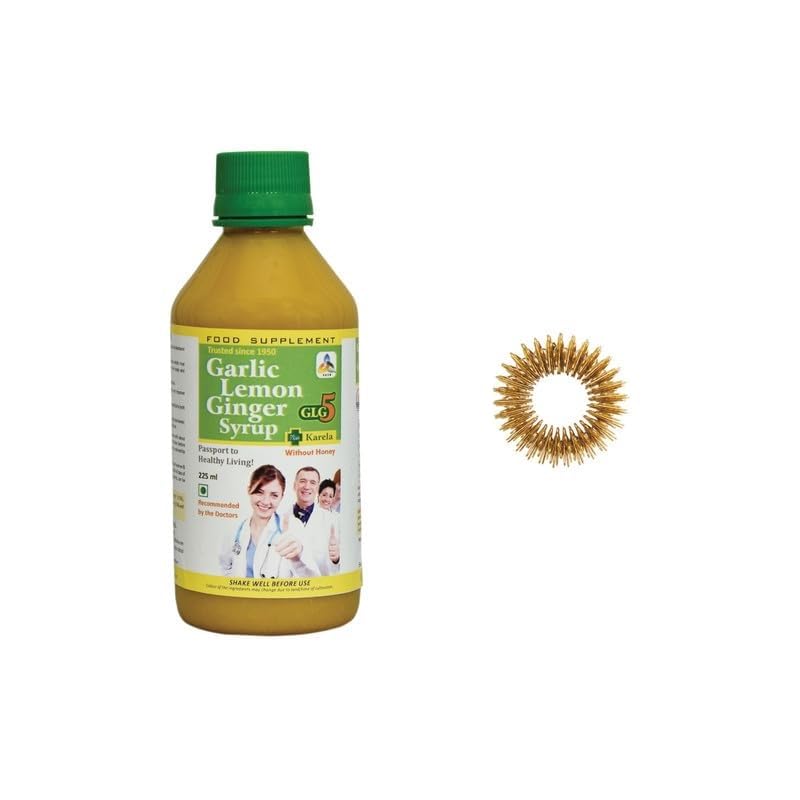 SKSB GLG5+ Karela Diabetes & Sugar Control Syrup Garlic, Lemon, Ginger, Karela, Turmeric & American Apple Cider Vinegar without Honey 225ml each with one No. Sujok Ring for Fingers Acupressure-image-32