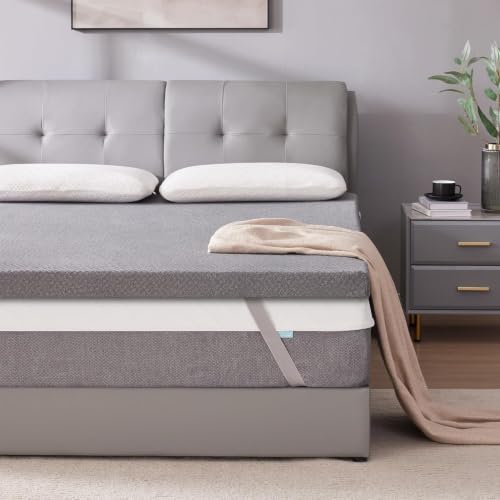 Image of SINWEEK 2 Inch Gel Memory Foam Mattress Topper King Size, Pad for Back Painwith Removable Soft Cover, CertiPUR-US Certified,Grey