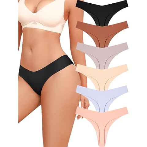 ALL OF SHE Seamless Thongs for Women No Show V-waisted Invisible Sexy Panties Tangas Thong Underwear Women 6 Pack Cover