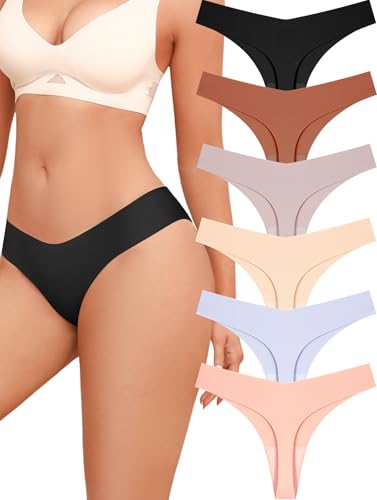 Seamless Thongs for Women No Show V-waisted Invisible Sexy Panties Tangas Thong Underwear Women 6 Pack