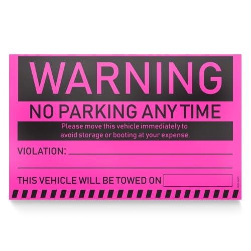 Parking Warning Stickers Hard to Remove, Pink Tow Notice, 8x5 in 100 pk