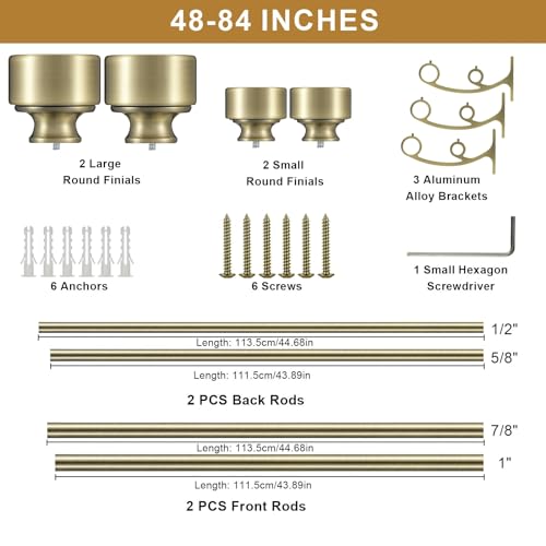 Double Curtain Rods 48-84 Inch, Antique Bronze Double Drapery Rod with Modern End Cap, 1-Inch Front and 5/8 Inch Back Double Window Rods, Heavy Duty Telescoping Double Rod Decorative Curtain Rods by Hosmile - Used condition - Image 7