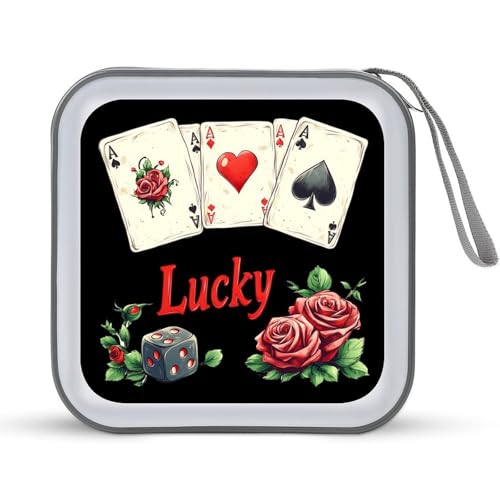 Lucky Gambling Casino Cards And Dice CD Case Plastic DVD Case Holder Wallet Disc Storage Organizer for Car Travel