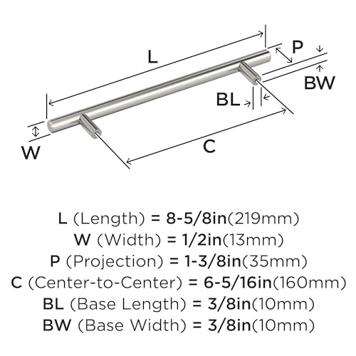 Image of Amerock 6-5 /16 inch Bar Pulls Polished Nickel Drawer Pull | 6-5 /16 inch (160mm) Center-to-Center Mounting Distance and 8-5 /8 inches Overall Length, Durable Carbon Steel Cabinet Hardware
