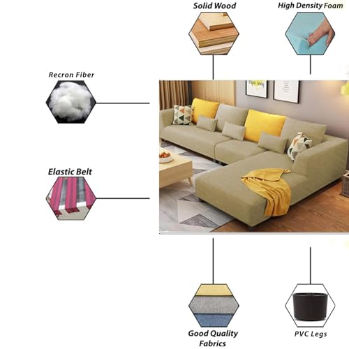 Image of Casaliving Minta RHS 6 Seater L Shape Sofa Set for Living Room (Cream Colour) Premium Fabric Sofa Set for Living Room Sofa