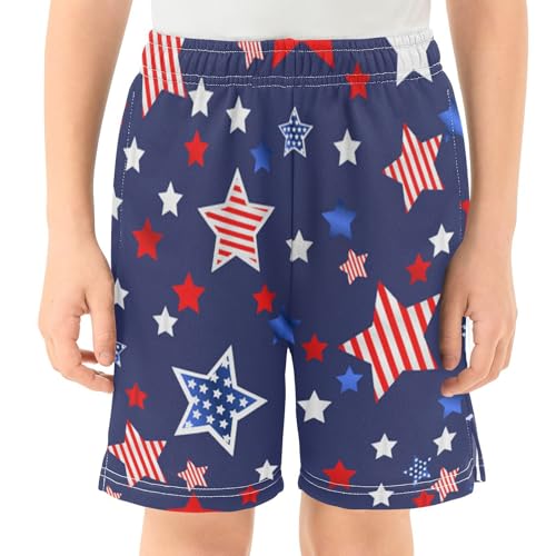 American Flag Stars Pattern Boys Athletic Shorts Kids Basketball Shorts Gym Short for Summer S2