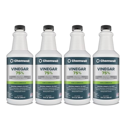 Chemwell 75% Vinegar 1 Gallon (4 Pack 32 fl oz) - General Purpose All-Natural Multi-Surface Cleaner for Home Patio & Commercial - High Performance Powerful Concentrated Acetic Acid - Made in USA