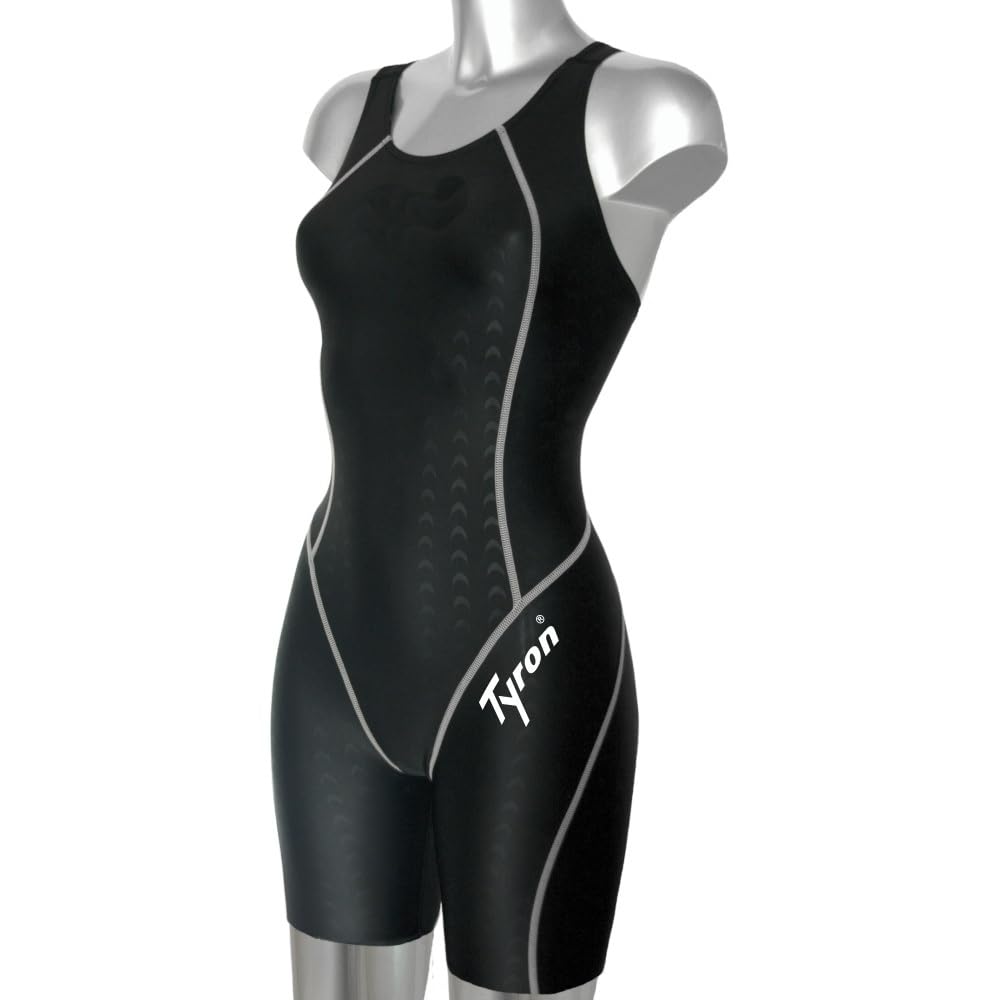 Tyron Speed Line Schwimmanzug Full-Knee Schwarz Weiße Naht Damen Mädchen Sport Badeanzug Training Wettkampf