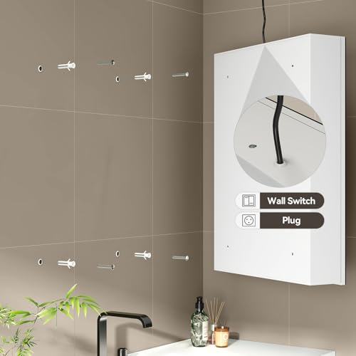 Warmiehomy Bathroom Mirror Cabinet with LED Lights,50x70cm 3-color Dimmable Illuminated Bathroom Mirror Cabinets with Shaver Socker Defogger Touch Switch One Door,White Frame - Cosy Home Interiors Warmiehomy Bathroom Mirror Cabinet with LED Lights,50x70cm 3-color Dimmable Illuminated Bathroom Mirror Cabinets with Shaver Socker Defogger Touch Switch One Door,White Frame - Image 8