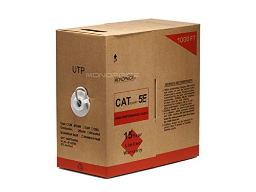 Monoprice Cat5E Ethernet Bulk Cable - 1000 Feet - Gray | Network Internet Cord - Solid, 350Mhz, Utp, Cmr, Riser Rated, Pure Bare Copper Wire, 24Awg #TOP1