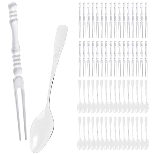 Wiederverwendbaren Besteck Set, 200 Stück Mini Clear Spoons Picks Fruit Forks Mini Fruchtgabeln Partygeschirr Besteck Reusable Party Besteck Mehrweg & Robust Für Dessert Pudding Mousse Part
