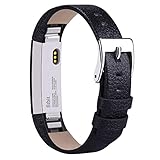 Vancle Compatible with for Fitbit Alta Bands Leather, Adjustable Replacement Accessories Fitbit Alta HR Bands for Women Men (2. Black)