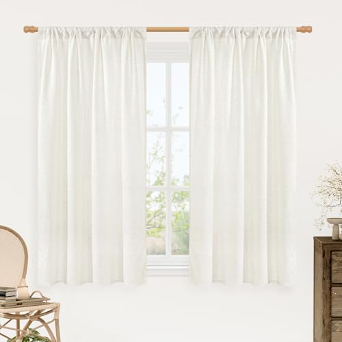 Image of LAMIT Light Filtering Linen Curtains 54 Inches Long for Bedroom, Natural Ivory Soft Faux Linen Textured Panels Rod Pocket Neutral Drapes for Window /Loft Room, 42 x 54 Inch, 2 Panels