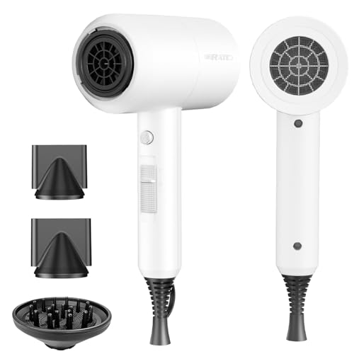 Image of SHRATE Ionic Hair Dryer with Diffuser | Professional Blow Dryer for Curly, Frizzy & All Hair Types | Low Noise & Gentle for Sensitive Hair | Compact & Portable Design for Home, Travel, Women & Men