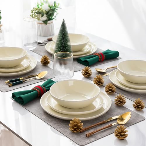 Image of AmorArc Ceramic Dinnerware Sets,Handmade Reactive Glaze Stoneware Plates and Bowls Sets,Highly Scratch Resistant | Dishwasher & Microwave Safe Dishes Set,Service for 8 (24pc)