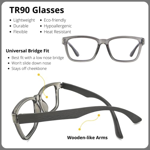 ProEyes Nuclear, Blue Light Blocking Glasses/Multifocal Readers, Wood Like Arms, 0 Power on Top Lens, Anti-Reflective (Gray, 1.50 x)