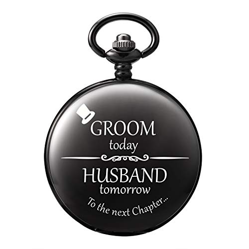 Image of TREEWETO Mens Engraved Pocket Watch Gifts for The Groom from Bride Pocket Watches Wedding Gift for Groom Husband Man on Wedding Day