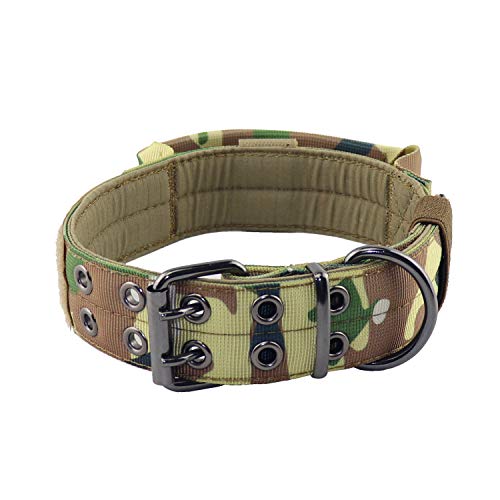 Yunleparks Military Adjustable Dog Collar 1.5  Tactical Dog Collar with Control Handle and Metal Buckle for Dog Training (Camo, Large)