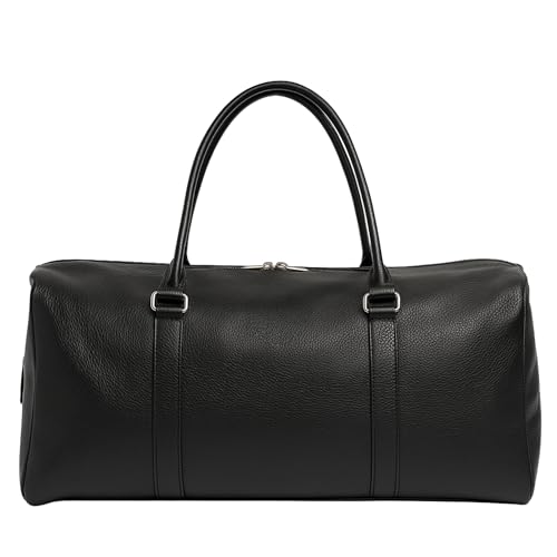 Real Cowhide Leather Travel Duffel Bag – Waterproof Weekender Overnight Bag, Vintage Handcrafted Travel Carry-On Luggage (Black)